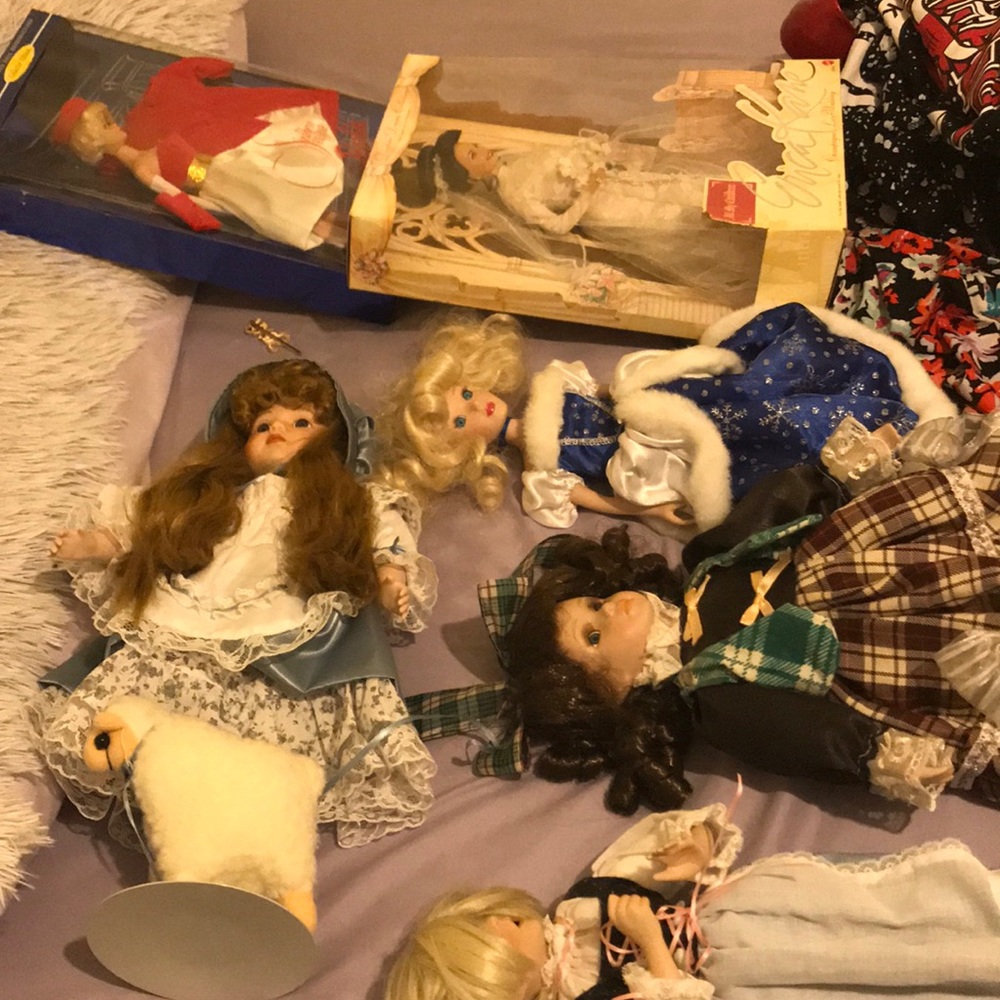 Vintage porcelain dolls and Barbie dolls